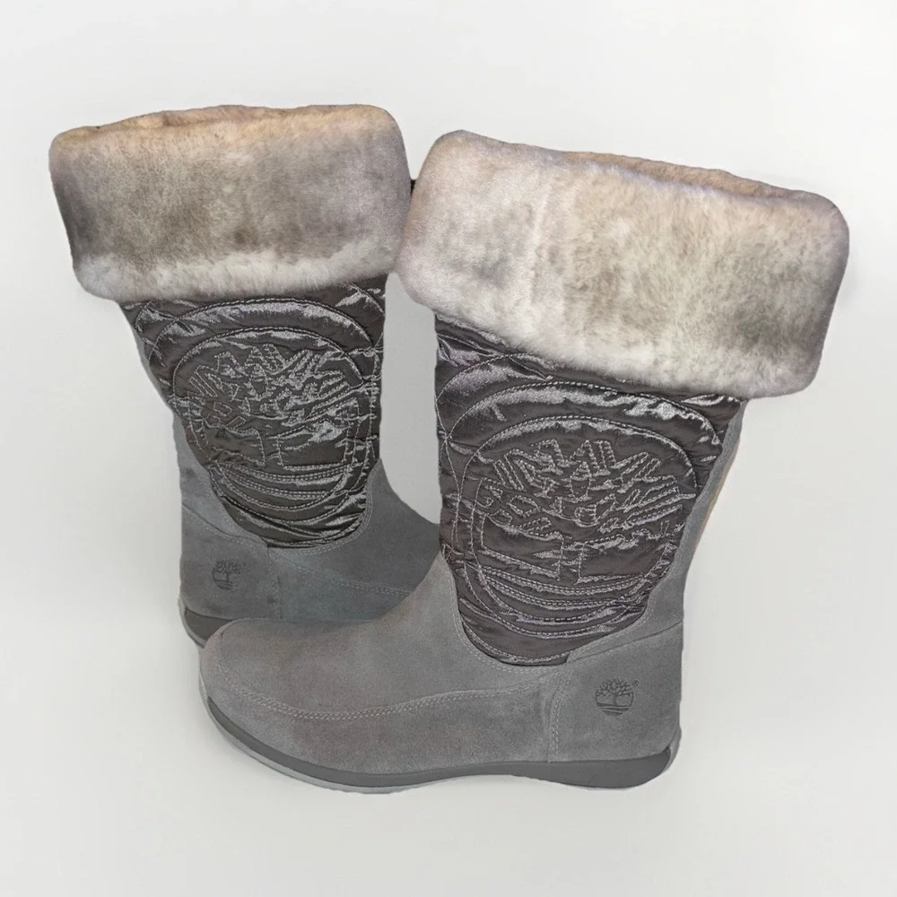Timberland Hollyberry Suede Pull Up Gray‎ Knee Boots Girls Size 7